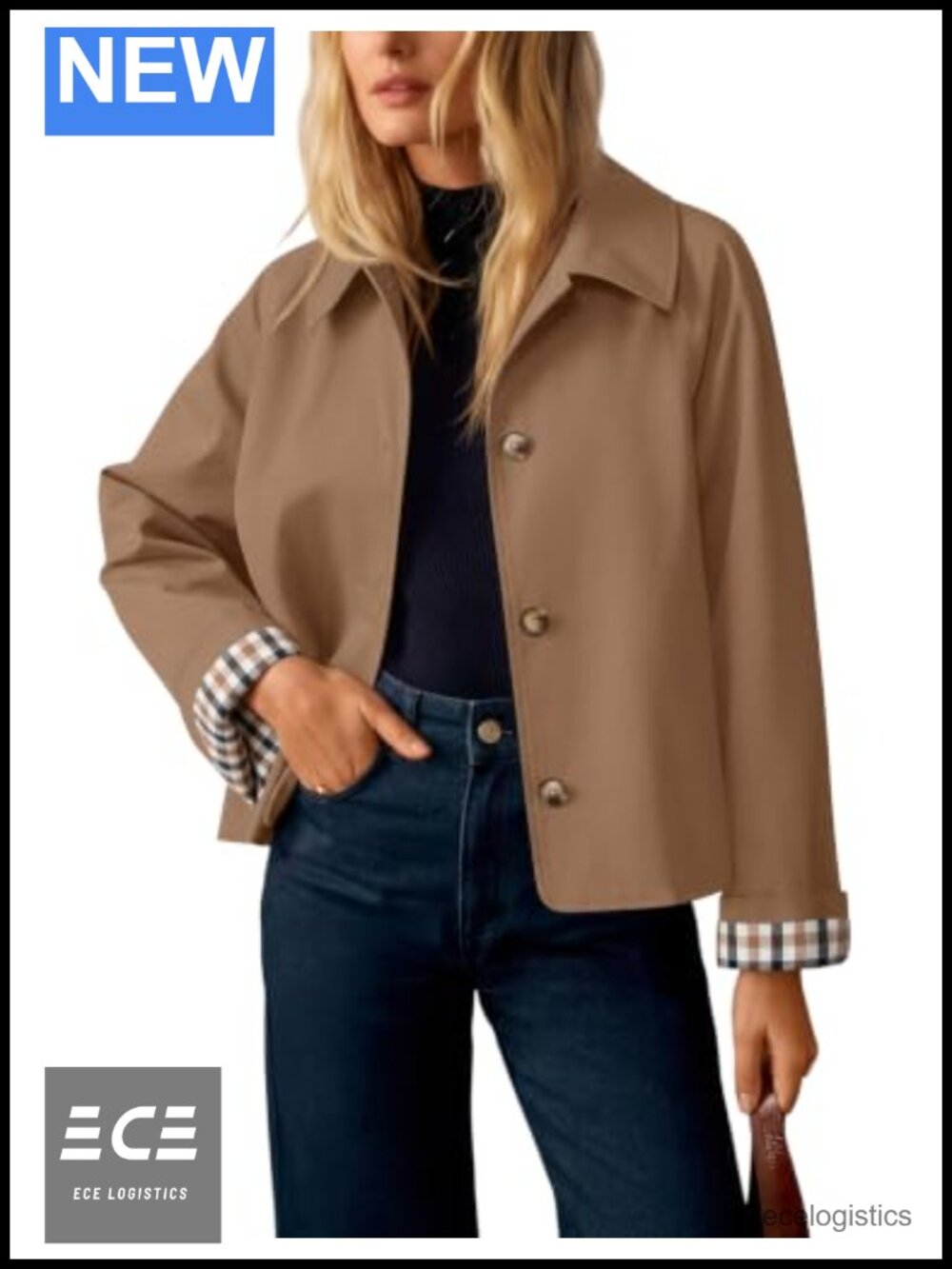 Cropped Trench Coat Plaid Button Front Lightweight Fall Jacket